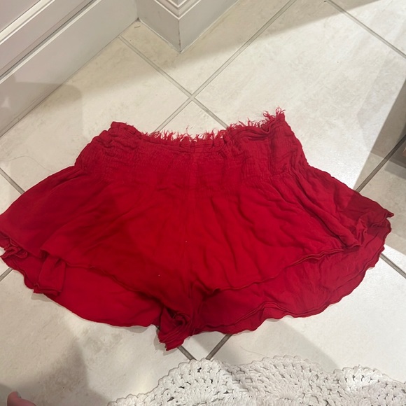 Free People Pants - RED FREE PEOPLE BEACHY, FLOWY FRINGE SHORTS